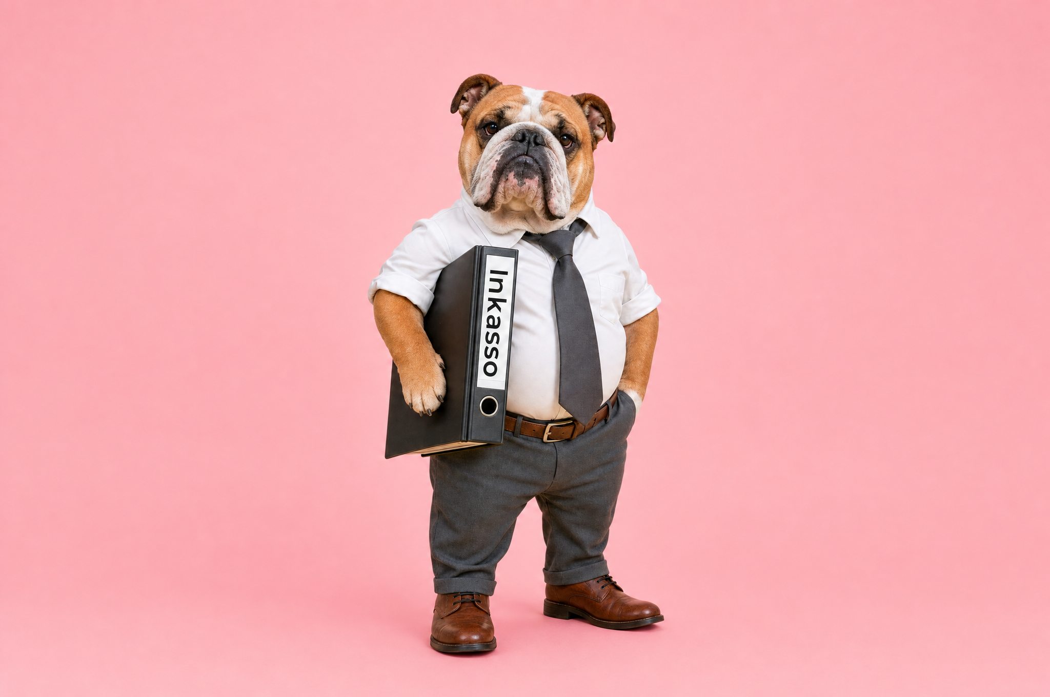 Hund mit Inkasso-Ordner
